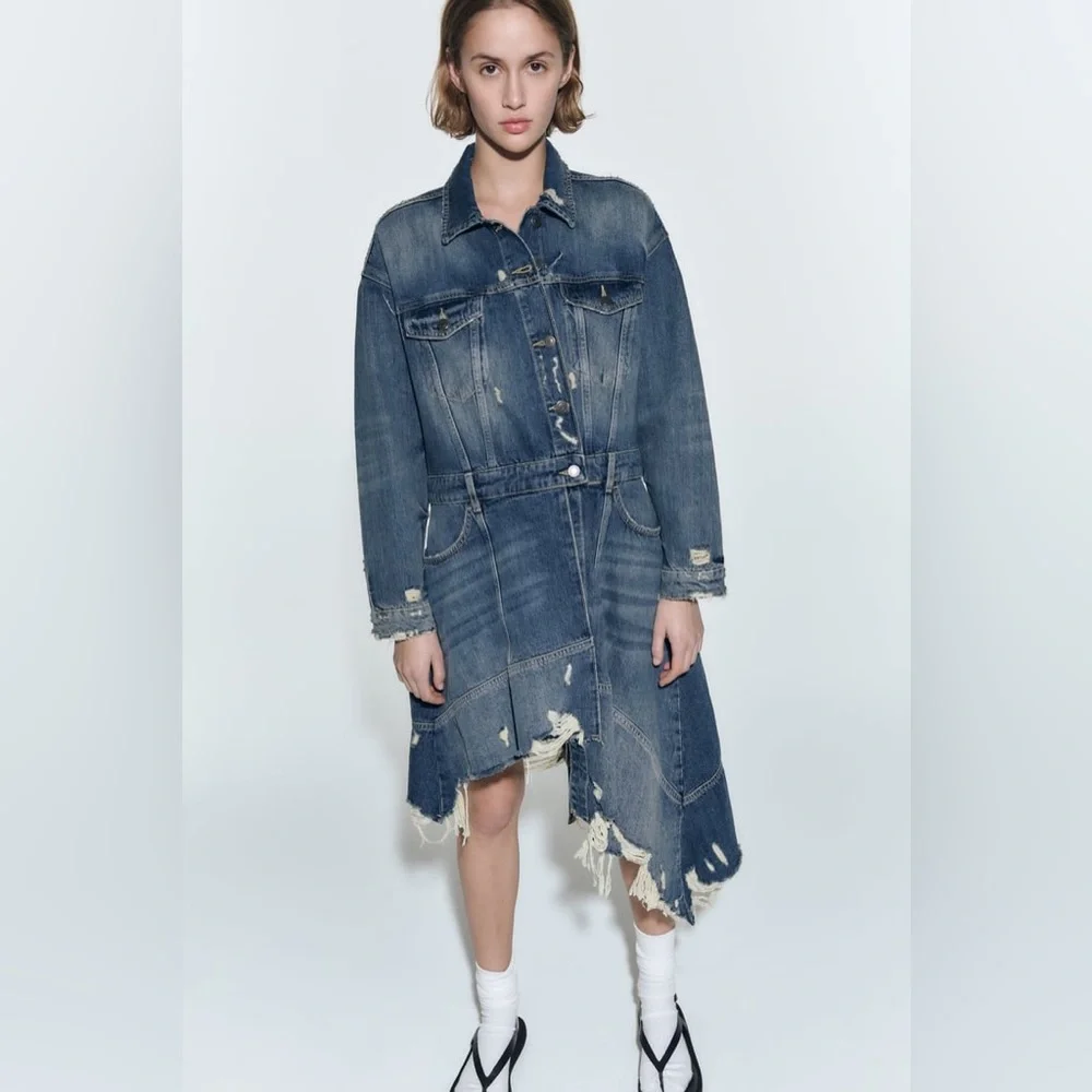 Zara Ripped Denim Jacket Dress - Picture 6 of 15